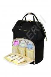 Çok Amaçlı Fermuarlı Anne Bebek Bakım Sırt Çantası Klasik Siyah - 2