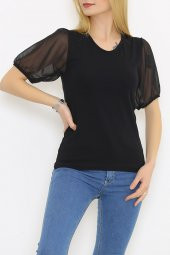 Tül Kollu Bluz Siyah5 - 8713.107. - 1