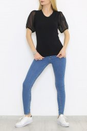 Tül Kollu Bluz Siyah5 - 8713.107. - 2