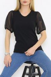 Tül Kollu Bluz Siyah5 - 8713.107. - 3