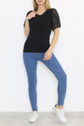 Tül Kollu Bluz Siyah5 - 8713.107. - 4