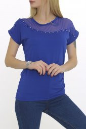 Tül Ve İncili Bluz Saks - 8663.599. - 4