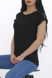 Omuz Dantelli Bluz Siyah - 8672.599. - 1