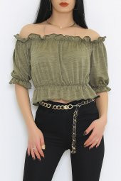 Kayık Yaka Krınkıl Bluz Yağyeşili - 4884.148. - 1