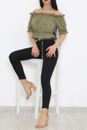 Kayık Yaka Krınkıl Bluz Yağyeşili - 4884.148. - 2