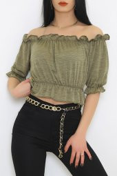 Kayık Yaka Krınkıl Bluz Yağyeşili - 4884.148. - 3