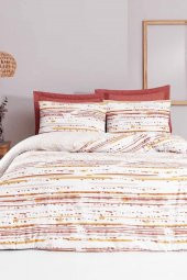 Tek Kişilik Pamuklu Nevresim Takımı Fitted Çarşaflı Lastikli |Manu Terracotta - 1