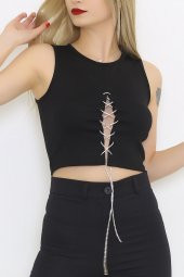 Çapraz İşlemeli Bluz Siyah - 9018.1594. - 3