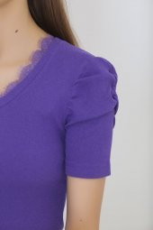 Yaka Dantelli Bluz Mor - 8726.1187. - 4