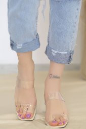 7 Cm Şeffaf Topuklu Ayakkabı Krem - 5785.264. - 2