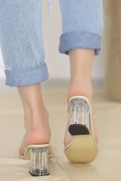 7 Cm Şeffaf Topuklu Ayakkabı Krem - 5785.264. - 4