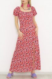 Yırtmaçlı Elbise Pembeçiçekli - 22292.101. - 1