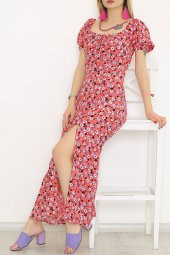 Yırtmaçlı Elbise Pembeçiçekli - 22292.101. - 2