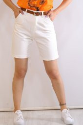 Gabardin Kemerli Şort Beyaz - 6375.299. - 1