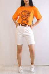 Gabardin Kemerli Şort Beyaz - 6375.299. - 4