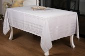 Finezza Mona Lüx Jakar Bambu Kumaş Gri Masa Örtüsü  Dikdörtgen 160x220 cm - 1081 - 6