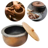 Piev Doğal El Yapımı Fırınlanmış Kapaklı Toprak Güveç Tencere 24 cm - 1