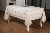 Finezza Nilüfer Lüx Jakar Kumaş Bej Masa Örtüsü  Dikdörtgen 160x320 cm - 1089 - 1