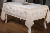 Finezza Nilüfer Lüx Jakar Kumaş Bej Masa Örtüsü  Dikdörtgen 160x320 cm - 1089 - 6
