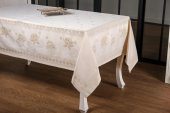 Finezza Nilüfer Lüx Jakar Kumaş Bej Masa Örtüsü  Dikdörtgen 160x320 cm - 1089 - 8
