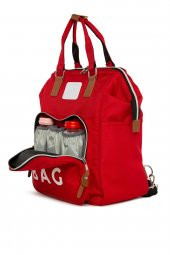 Bagmori Kırmızı Baby Bag Baskılı Cepli Anne Bebek Bakım Sırt Çantası - 2