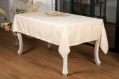 Finezza Raya Lüx Jakar Bambu Kumaş Bej Masa Örtüsü  Dikdörtgen 160x320 cm - 1100 - 1