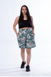 Truva Xxl Büyük Beden Kadın Giyim Dokum Viskon Şort Desenli KŞ033 - 1