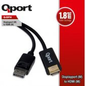 Qport Q-Dph Display Port(M) To HDMI(M) 1.8 Mt Kablo Dönüştürücü - 3