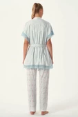 Feyza 4483 Mavi Dantel Detaylı Hamile Lohusa 3 Lü Pijama Sabahlık Tk thumbnail 3