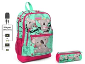 Coral High Yeşil Koala Baskılı İlkokul Sırt Çantası ve Kalemlik Seti - Kız Çocuk - USB Soketli thumbnail 1