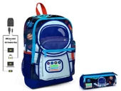 Coral High Mavi Astronot Baskılı İlkokul Sırt Çantası ve Kalemlik Seti - Erkek Çocuk - USB Soketli thumbnail 1