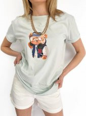 Kadın Ayıcık Baskılı Tshirt Mint - 3