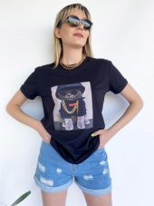 Kadın Ayıcık Baskılı Tshirt Siyah - 2