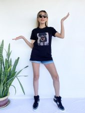 Kadın Ayıcık Baskılı Tshirt Siyah - 3