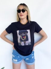 Kadın Ayıcık Baskılı Tshirt Siyah - 5