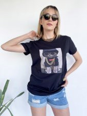 Kadın Ayıcık Baskılı Tshirt Siyah - 6