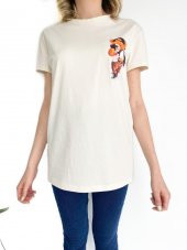 Kadın Ayıcık Baskılı Basic Tshirt Ekru - 3