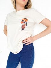 Kadın Ayıcık Baskılı Basic Tshirt Ekru - 8