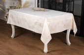 Finezza Viyana Lüx Jakar  Kumaş Bej Masa Örtüsü Dikdörtgen 160x320 cm - 1113 - 1