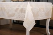 Finezza Viyana Lüx Jakar  Kumaş Bej Masa Örtüsü Dikdörtgen 160x320 cm - 1113 - 4