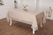 Finezza Esra Lüx Dantelli Keten Kumaş Bej Masa Örtüsü 160x230 cm - 1117 - 1