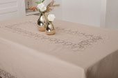 Finezza Esra Lüx Dantelli Keten Kumaş Bej Masa Örtüsü 160x230 cm - 1117 - 2