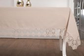 Finezza Esra Lüx Dantelli Keten Kumaş Bej Masa Örtüsü 160x230 cm - 1117 - 4