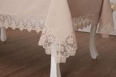 Finezza Esra Lüx Dantelli Keten Kumaş Bej Masa Örtüsü 160x230 cm - 1117 - 5