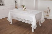 Finezza Esra Lüx Dantelli Keten Kumaş Krem Masa Örtüsü 160x230 cm - 1119 - 1