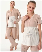 Feyza 4481 Sütlü Kahve Hamile Lohusa Spor 3 Lü Pijama Takımı - 5