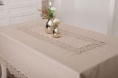 Finezza Beril Lüx Dantelli Keten Kumaş Bej Masa Örtüsü 160x230 cm - 1121 - 2