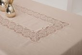 Finezza Beril Lüx Dantelli Keten Kumaş Bej Masa Örtüsü 160x230 cm - 1121 - 3
