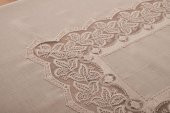 Finezza Beril Lüx Dantelli Keten Kumaş Bej Masa Örtüsü 160x230 cm - 1121 - 4