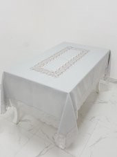 Finezza Beril Lüx Dantelli Keten Kumaş Gri Masa Örtüsü 160x230 cm - 1122 - 1